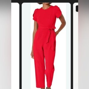 Calvin Klein Vibrant Red Jumpsuit with Stylish Sleeves Sleeves Size 10